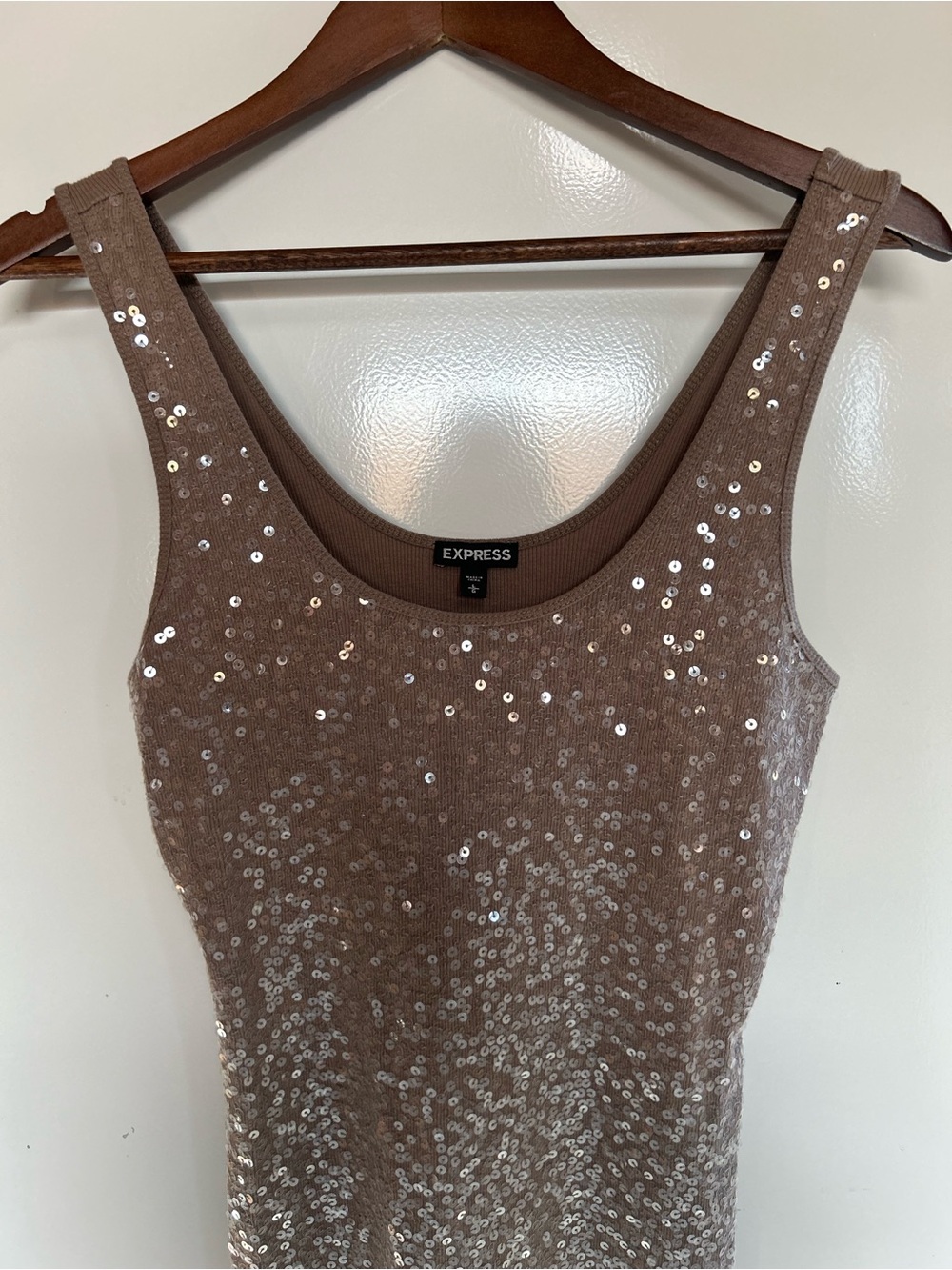 Express Taupe Sequined Tank Sz L - Picture 3 of 8